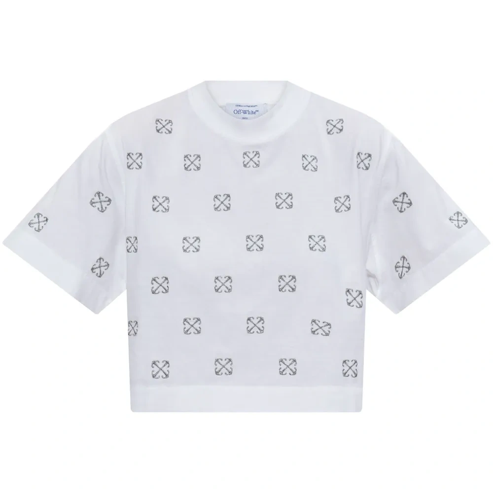 Укороченная футболка с вышитой монограммой