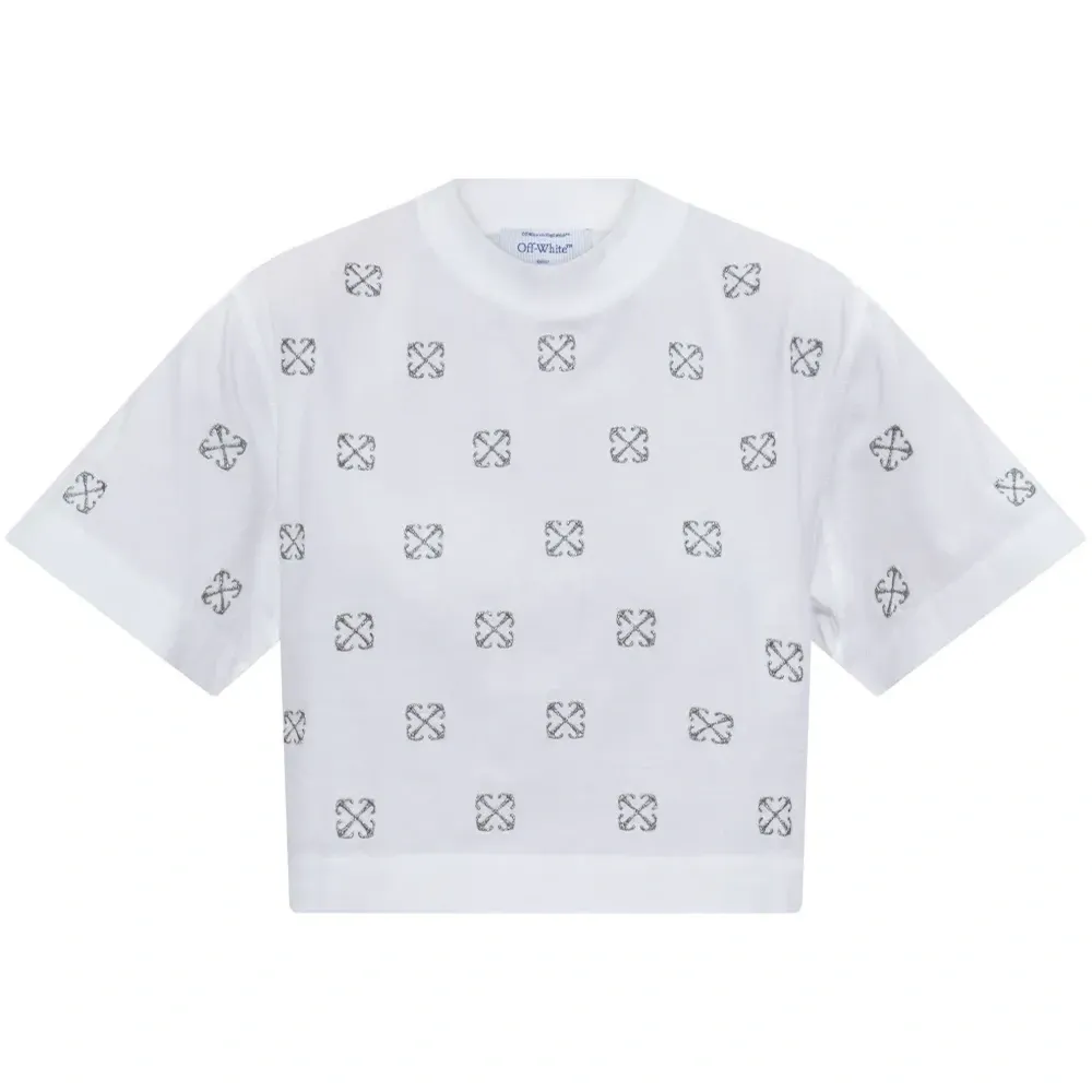 Укороченная футболка с вышитой монограммой