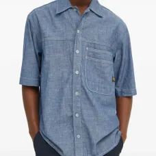 Рубашка с накладным карманом на груди и прострочкой Рубашка с накладным карманом на груди и прострочкой