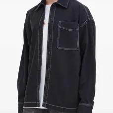 Сорочка-овершот с нагрудным карманом и отделочной строчкой