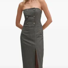 Платье миди без бретелек в полоску