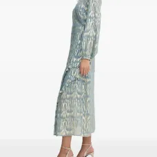 Платье миди с оборками и эффектом металлик Платье миди с оборками и эффектом металлик