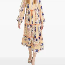 Ярусное платье миди в технике пэчворк