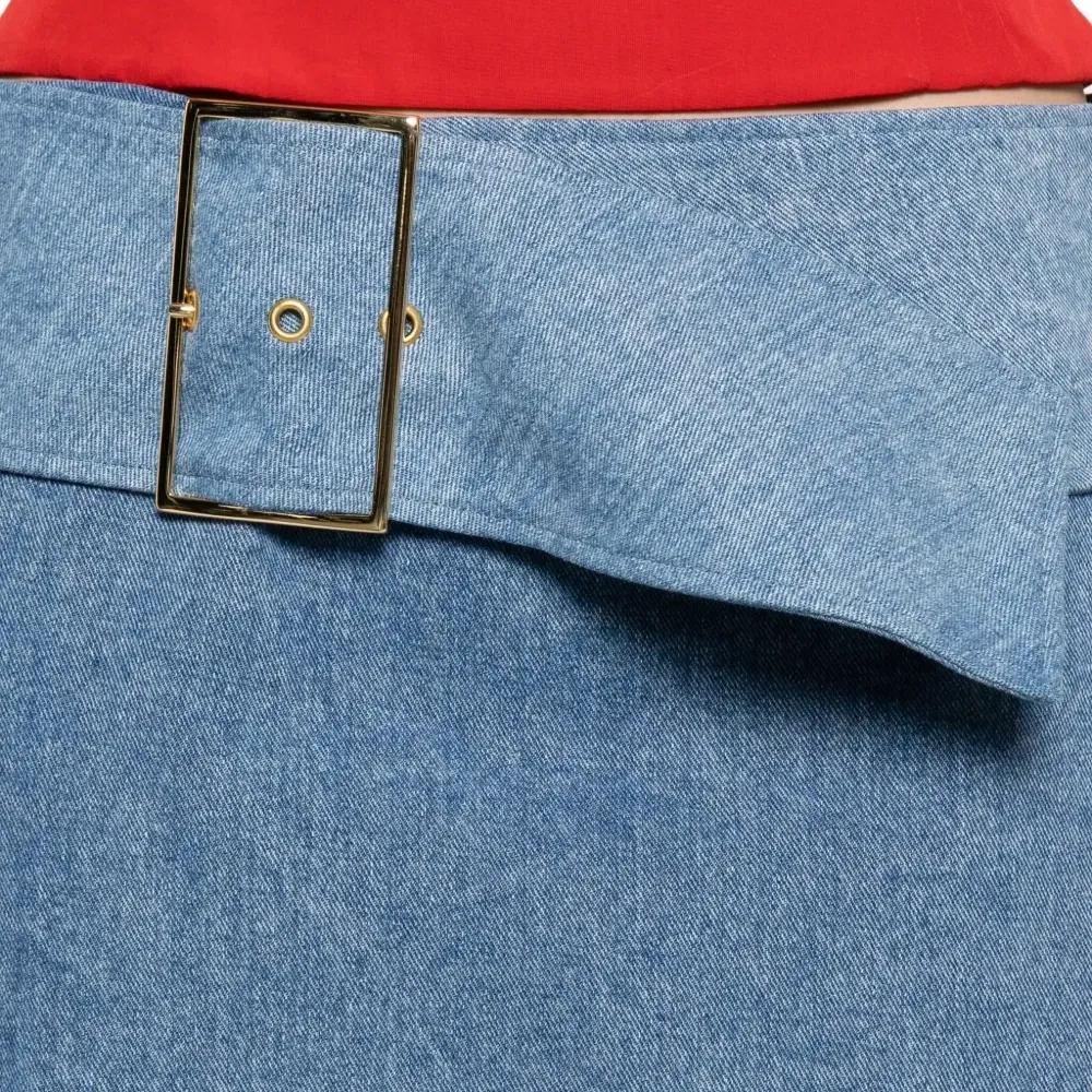 Джинсовая юбка миди с поясом