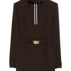 Мини-платье с высоким воротом и поясом