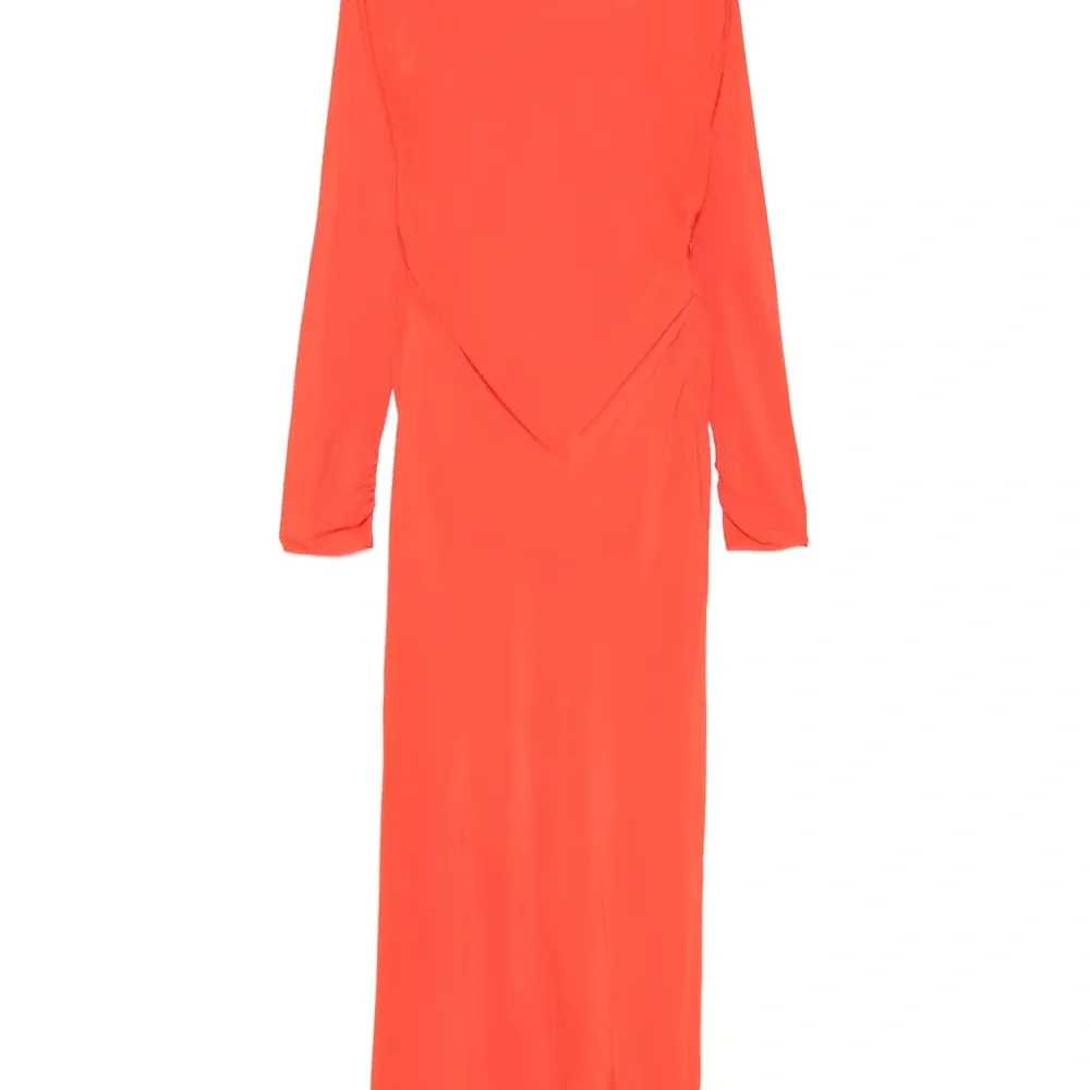 драпированное платье миди с длинными рукавами