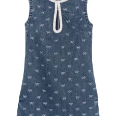 Джинсовое платье мини с бантом