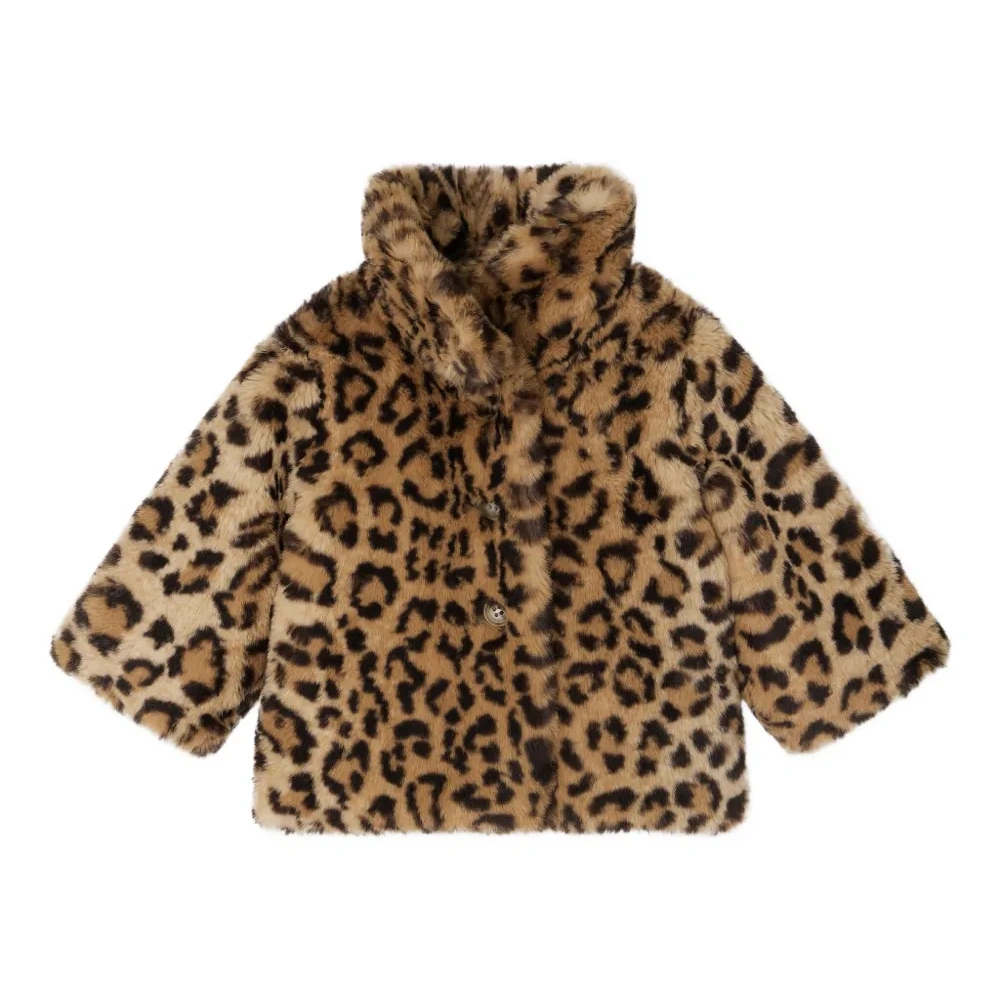 шуба из искусственного меха с леопардовым принтом