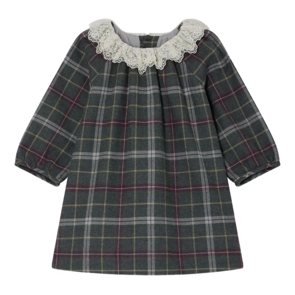 Клетчатое платье с кружевным воротником Клетчатое платье с кружевным воротником