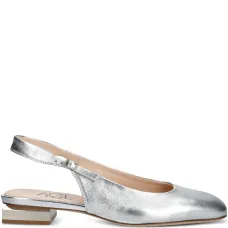 Балетки с ремешком на пятке и эффектом металлик