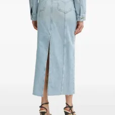 Джинсовая юбка миди с вышивкой