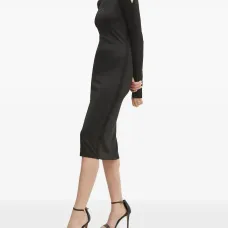 Платье миди с высоким воротником