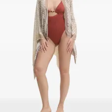 пончо с узором зигзаг и бахромой пончо с узором зигзаг и бахромой