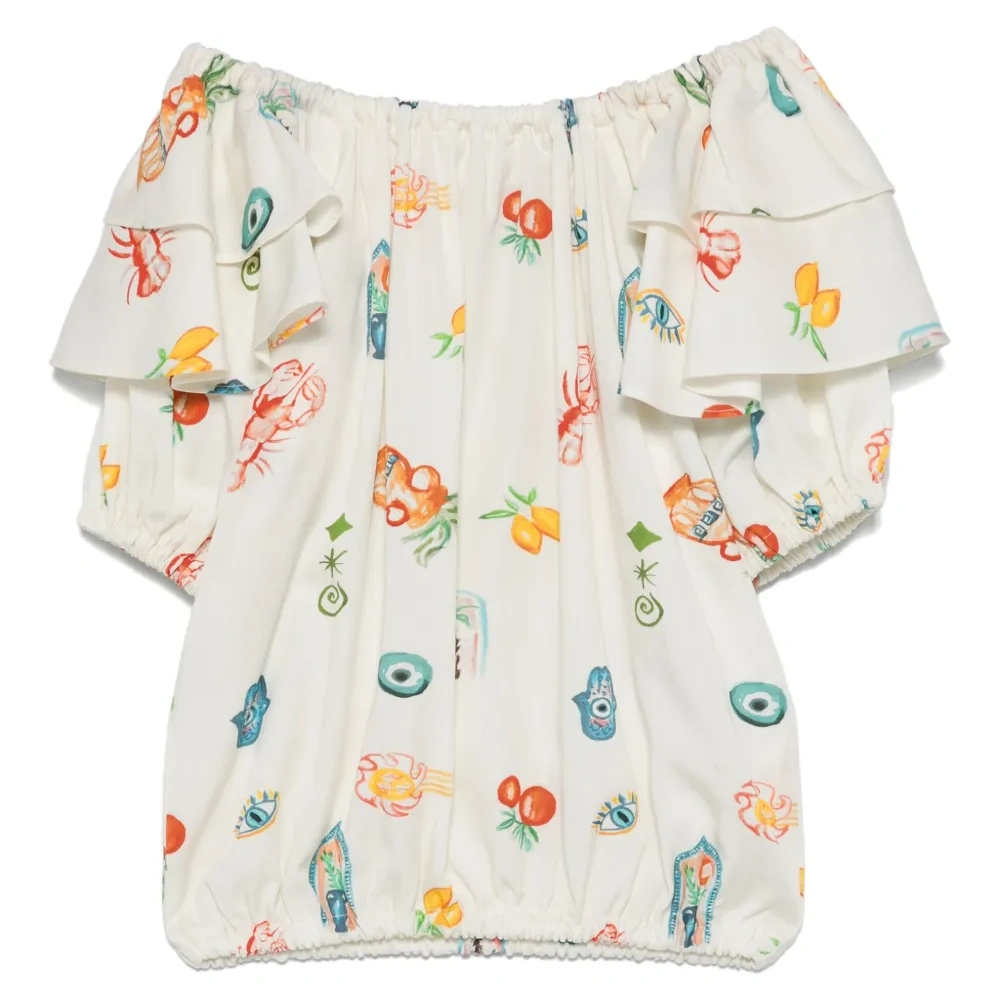 Блузка с оборками и принтом