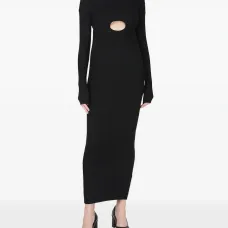 Платье миди в рубчик с высоким воротником Платье миди в рубчик с высоким воротником