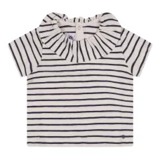 Полосатая футболка с оборками на воротнике