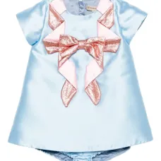 комплект из платья-трапеции и блумеров с бантом