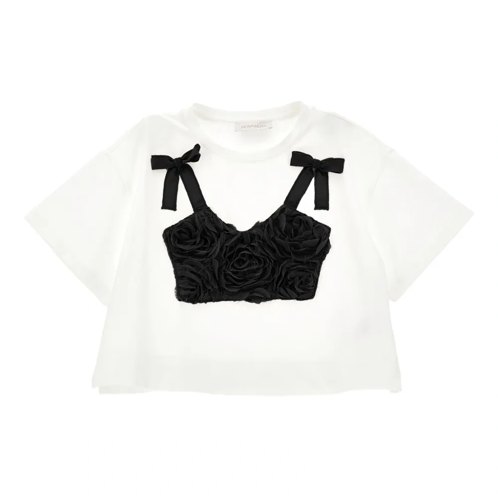 Укороченная футболка с цветочной аппликацией