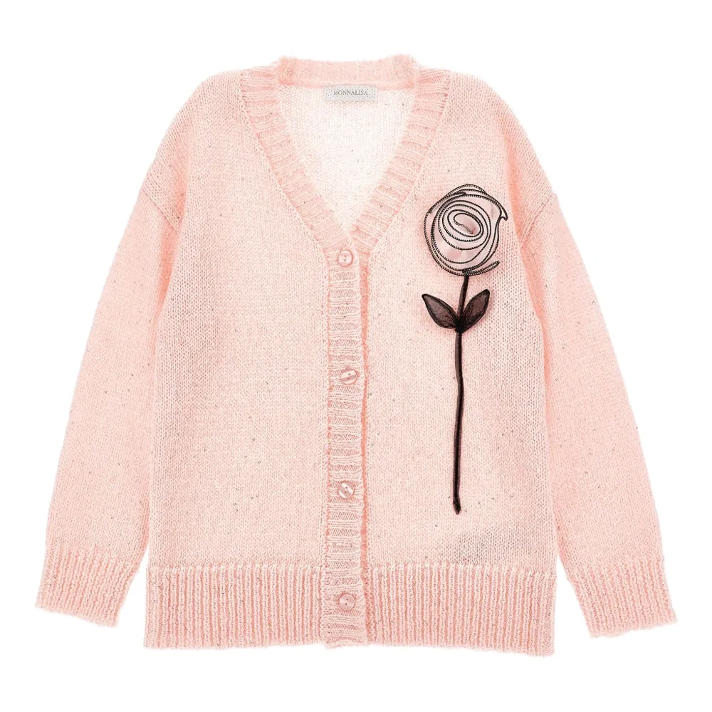 Кардиган с V-образным вырезом и цветочной аппликацией