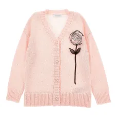 Кардиган с V-образным вырезом и цветочной аппликацией