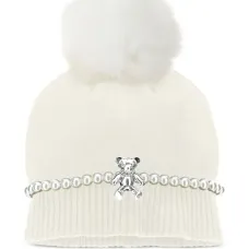 Шапка бини с помпоном и искусственным жемчугом