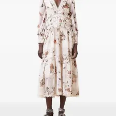 Платье миди Zora с кружевом и цветочным принтом