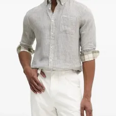 Льняная рубашка с клетчатой подкладкой