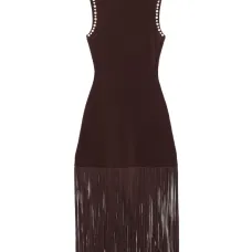 Платье с высоким воротником и бахромой