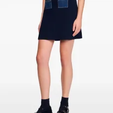 Юбка мини в рубчик с карманами из денима Юбка мини в рубчик с карманами из денима