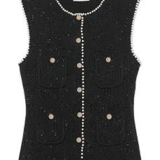 Твидовый жилет с искусственным жемчугом
