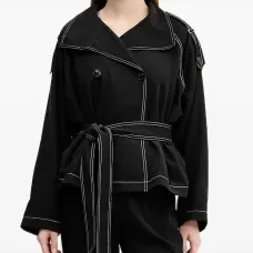 Двубортное пальто с поясом