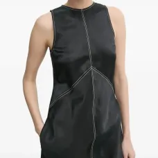 Платье макси без рукавов с контрастной строчкой