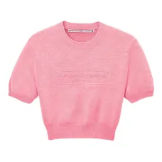 топ с объемными рукавами и тисненым логотипом