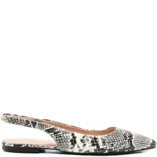 Балетки с ремешком на пятке и тиснением под кожу змеи