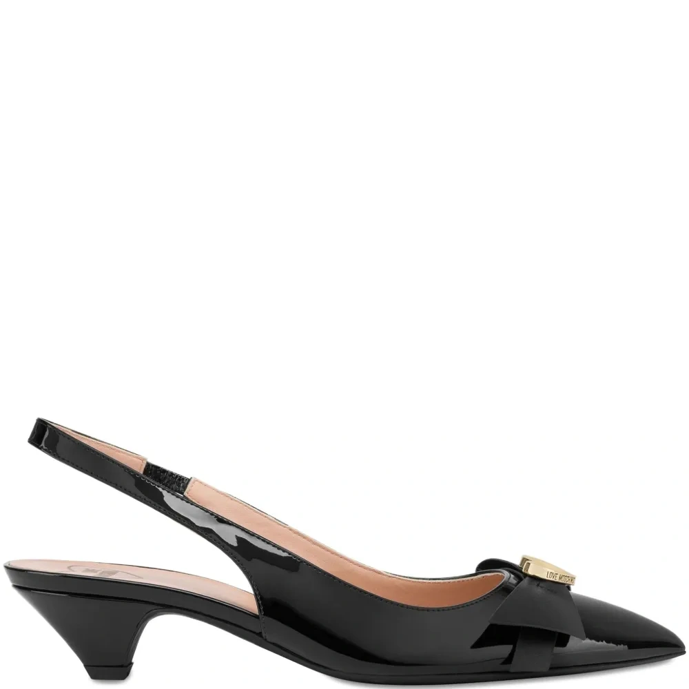 Туфли-лодочки с ремешком на пятке и бантом, каблук 35 мм