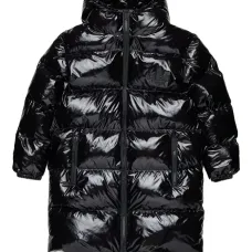 Блестящий пуховик с капюшоном
