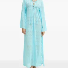 Пляжное платье с шевронами и шнуровкой