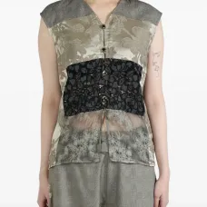 Floral embroidered button-up top