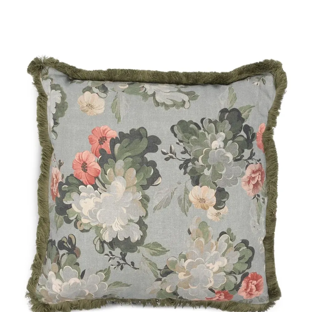 Льняная подушка с цветочным принтом