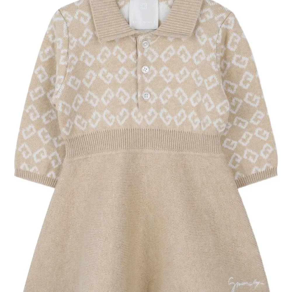 Жаккардовое платье с воротником поло и логотипом 4G