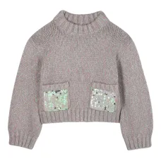 Укороченный свитер с карманами и пайетками