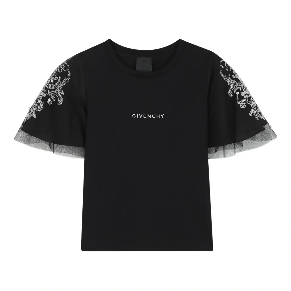 футболка с рукавами из тюля и вышивкой