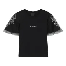 футболка с рукавами из тюля и вышивкой