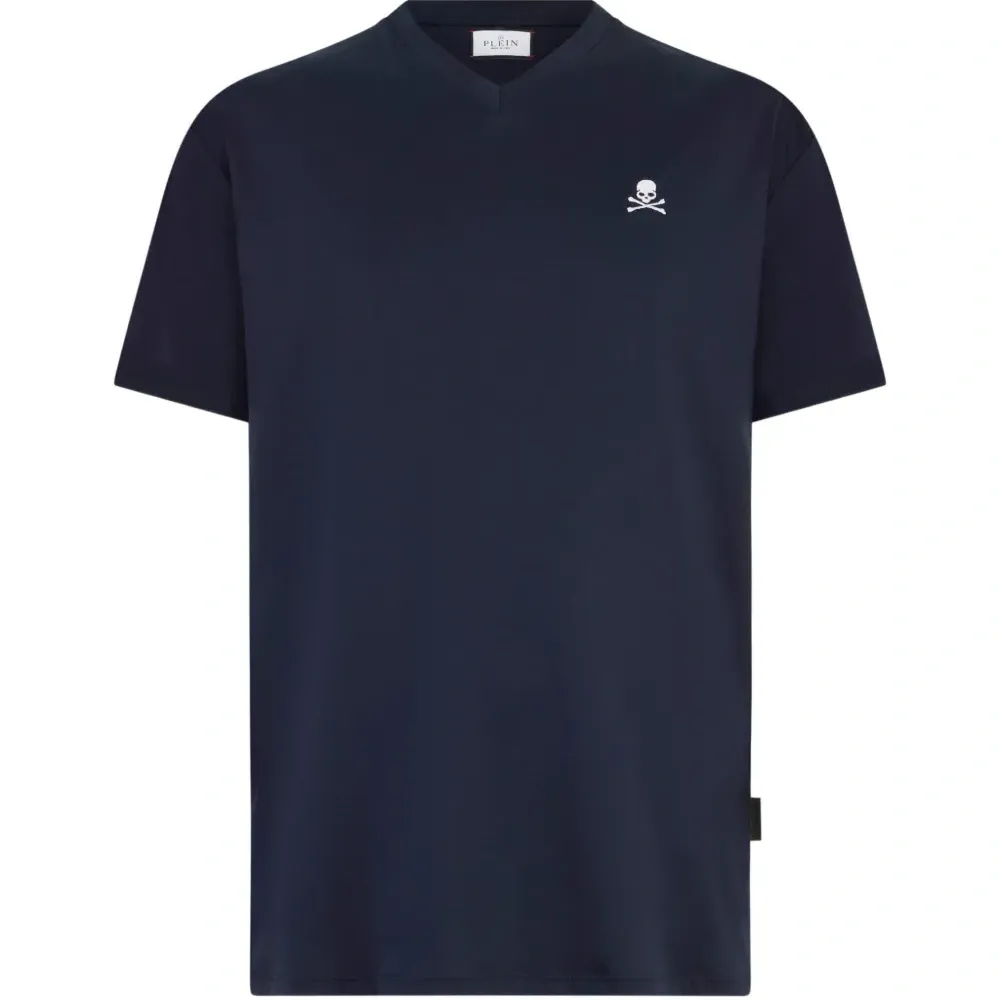 Футболка с V-образным вырезом и вышивкой в виде черепа Футболка с V-образным вырезом и вышивкой в виде черепа