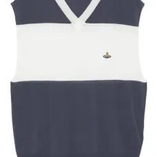 полосатый жилет с V-образным вырезом