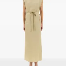 Платье макси с объемными плечами и поясом