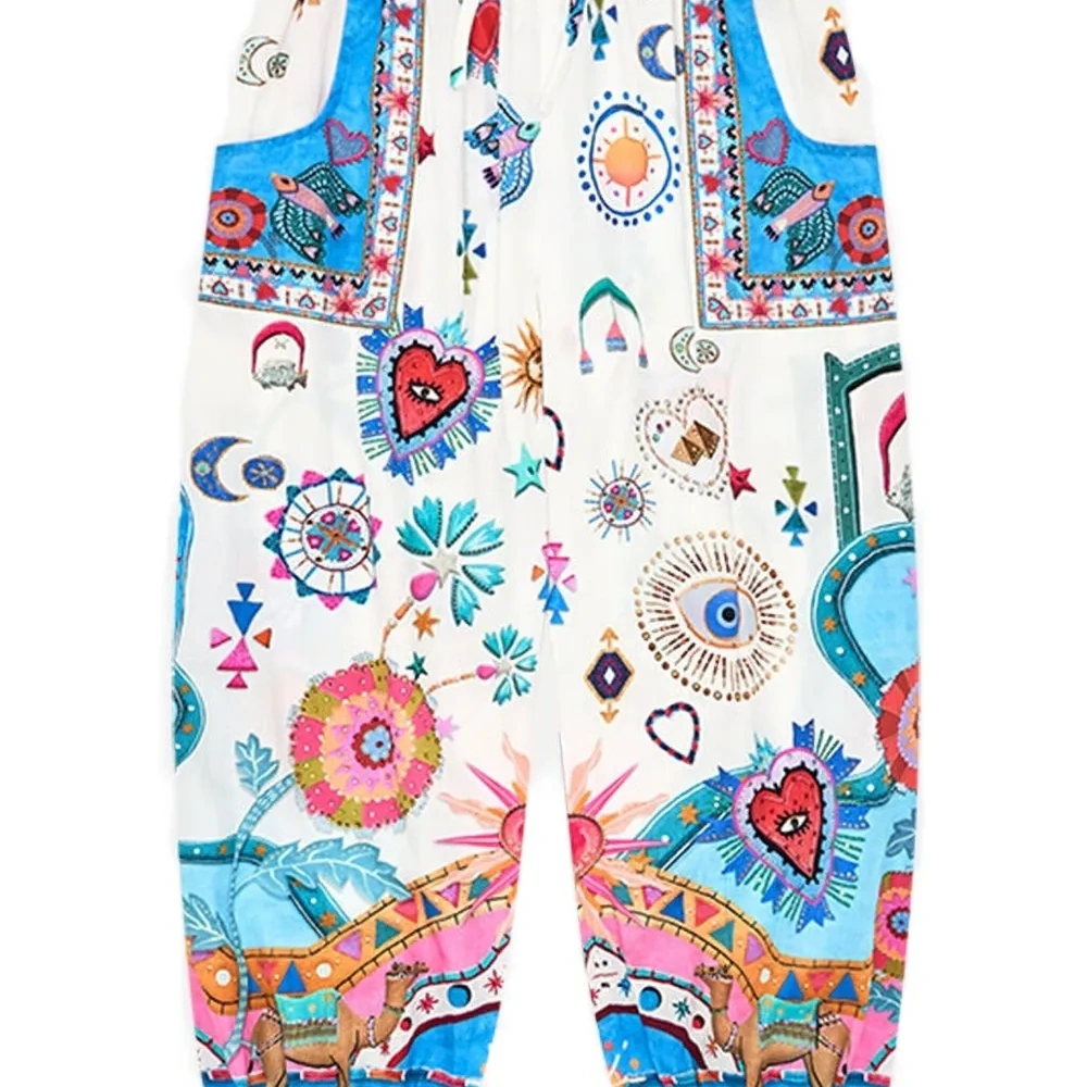 Брюки с эластичным поясом и принтом