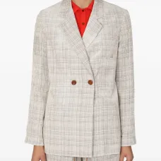 Двубортное пальто в клетку