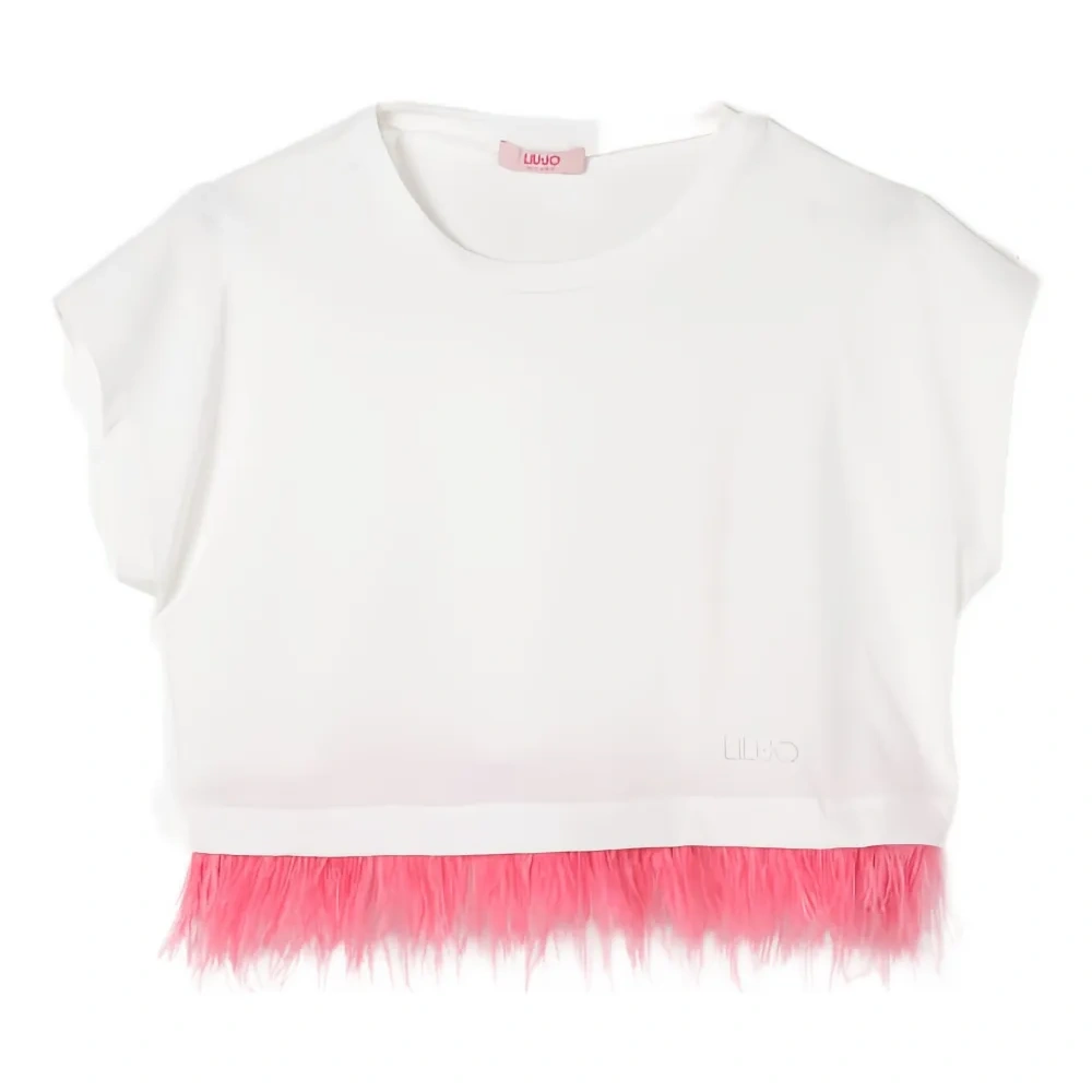 Футболка с отделкой перьями