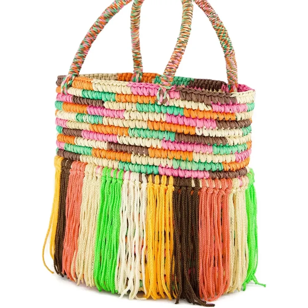 Плетеная сумка-тоут с бахромой Плетеная сумка-тоут с бахромой